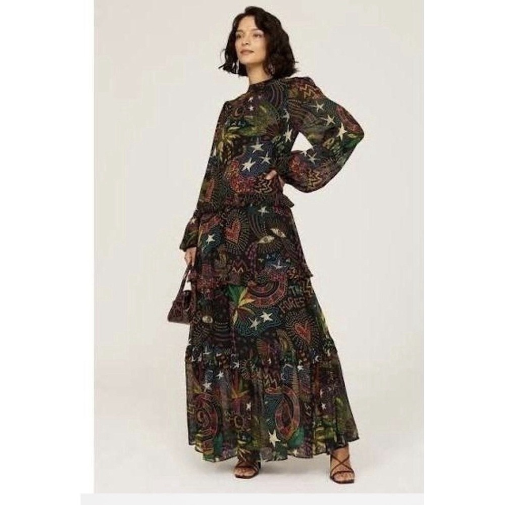 FARM RIO Amazonia Maxi Dress Size Small Moody Celestial Boho Whimsygoth Eclectic